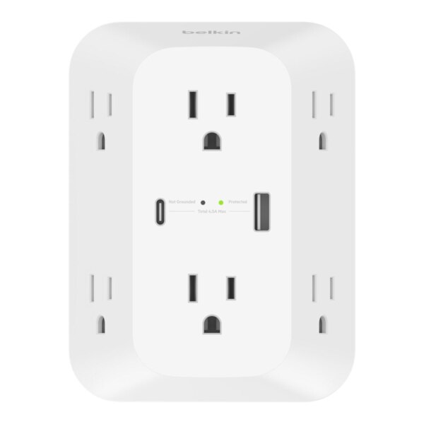 Belkin 6-Outlet Surge Protector Power Strip Wall-Mountable with 6 AC Outlets